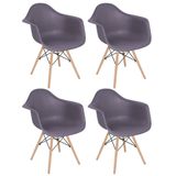 Kit 4 Cadeiras Charles Eames Eiffel Daw Com Braços E Pés De Madeira Clara Cinza Névoa