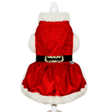 Vestido Natal Gliter em Microsuede e Pele Sintética para Cães - Cor Única - Tamanhos PP, P, M e G