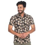 Camisa Social Teodoro MC Slim Fit Masculina Estampa Lírios Preto M