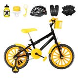 Bicicleta Infantil Aro 16 + Kit Proteção Preta E Amarela