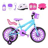 Bicicleta Infantil Aro 16 Nylon Azul Claro E Lilás