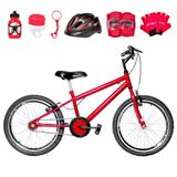 Bicicleta Infantil Aro 20 + Kit Proteção Vermelha E Preta