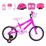 Bicicleta Infantil Aro 16 Alumínio Kit Proteção Pink e Rosa