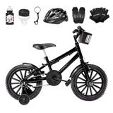 Bicicleta Infantil Aro 16 Nylon + Kit Proteção Preta