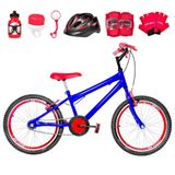 Bicicleta Infantil Aro 20 + Kit Proteção Azul E Vermelha