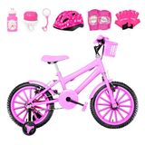 Bicicleta Infantil Feminina Aro 16 Nylon + Kit Proteção Rosa