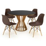 Conjunto Mesa De Jantar Redonda Cecília Amadeirada Preta 120cm Com 4 Cadeiras Eames Eiffel - Marrom