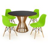 Conjunto Mesa De Jantar Redonda Cecília Amadeirada Preta 120cm Com 4 Cadeiras Eames Eiffel - Verde