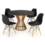 Conjunto Mesa De Jantar Redonda Cecília Amadeirada Preta 120cm Com 4 Cadeiras Eames Eiffel - Preto