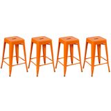 Kit - 4 x banquetas Iron Tolix - 66 cm - Industrial - Aço - Vintage - Laranja