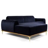 Sofá 3 Lugares com Chaise Base de Madeira Euro 245 Cm Azul
