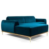 Sofá 3 Lugares com Chaise Base de Madeira 230 Cm Turquesa
