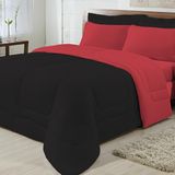 Kit 04 Peças Edredom Casal Queen Preto com Vermelho