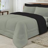 Edredom Dupla Face King Size 100% Algodão Cinza com Preto