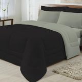 Kit 4 Peças Edredom Casal Queen 100% Algodão Preto com Cinza