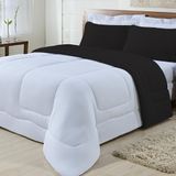 Kit 03 Peças Edredom Casal Queen Branco com Preto