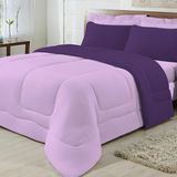 Edredom Dupla Face King Size 100% Algodão Lilás com Roxo
