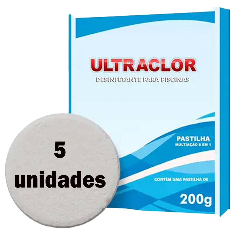 Kit Com 05 Pastilhas De Cloro Para Piscinas 200g Utraclor