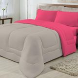 Edredom Dupla Face King Size 100% Algodão Cáqui com Pink