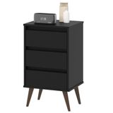 Mesa De Cabeceira Retrô Wood 3 Gavetas Organizadoras Pés Palito Anti-umidade Mesinha Decorativa Quarto Lateral Cama - Preto - Rpm Móveis