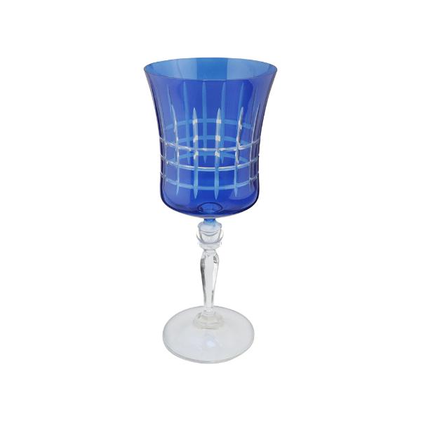 Taça Para Água Lapidada Em Cristal Ecológico Bohemia Grace 300ml Azul