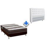 Cama Box Queen Crc Colchao Ortopedico Light Ortobom Cabeceira Dama Courano Branco Preto