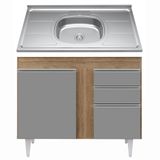 Balcão Gabinete Com Pia Inox 100cm 2 Portas 2 Gavetas Luziania Castanho/cinza - Lumil Móveis