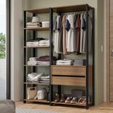 Closet Aberto Guarda-roupa 2 Gavetas 129cm Rustic/preto Madesa