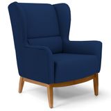 Poltrona Decorativa Base Manu Madeira Milena B-304 Veludo Azul Marinho - Domi