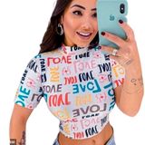 Blusa Cropped Feminino Gola Alta Letrinha Love