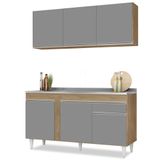 Armário Aéreo Argélia E Balcão Gabinete Com Pia Inox 150cm Dakota Castanho/cinza - Lumil