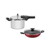 KIT - Panela de pressão inox 4,5l Brava + Panela Wok Alumínio Loreto 28cm Vermelha - Tramontina