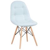 Cadeira estofada Eames Eiffel Botonê - Azul claro - Base de madeira clara