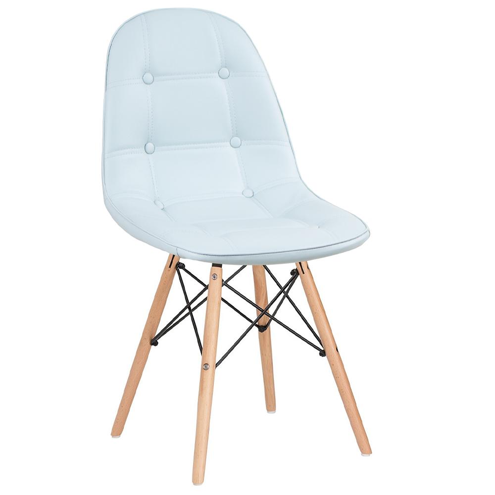 Cadeira estofada Eames Eiffel Botonê - Azul claro - Base de madeira clara