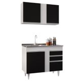 Armário Aéreo Indiana E Balcão Gabinete 100cm Com Pia Inox Luziania Branco/preto - Lumil