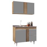 Armário Aéreo Indiana E Balcão Gabinete 100cm Com Pia Inox Luziania Castanho/cinza - Lumil