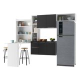 Armário De Cozinha Compacta Com Mesa Dobrável Sofia Multimóveis V2008 Branco/preto