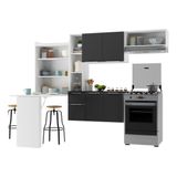 Armário De Cozinha Compacta Com Mesa Dobrável Sofia Multimóveis V2007 Branco/preto