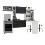 Armário De Cozinha Compacta Com Mesa Dobrável Sofia Multimóveis V2009 Branco/preto