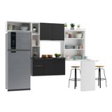 Armário De Cozinha Compacta Com Mesa Dobrável Sofia Multimóveis V2010 Branco/preto