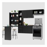 Armário De Cozinha Compacta Com Mesa Dobrável Sofia Multimóveis V2007 Preto
