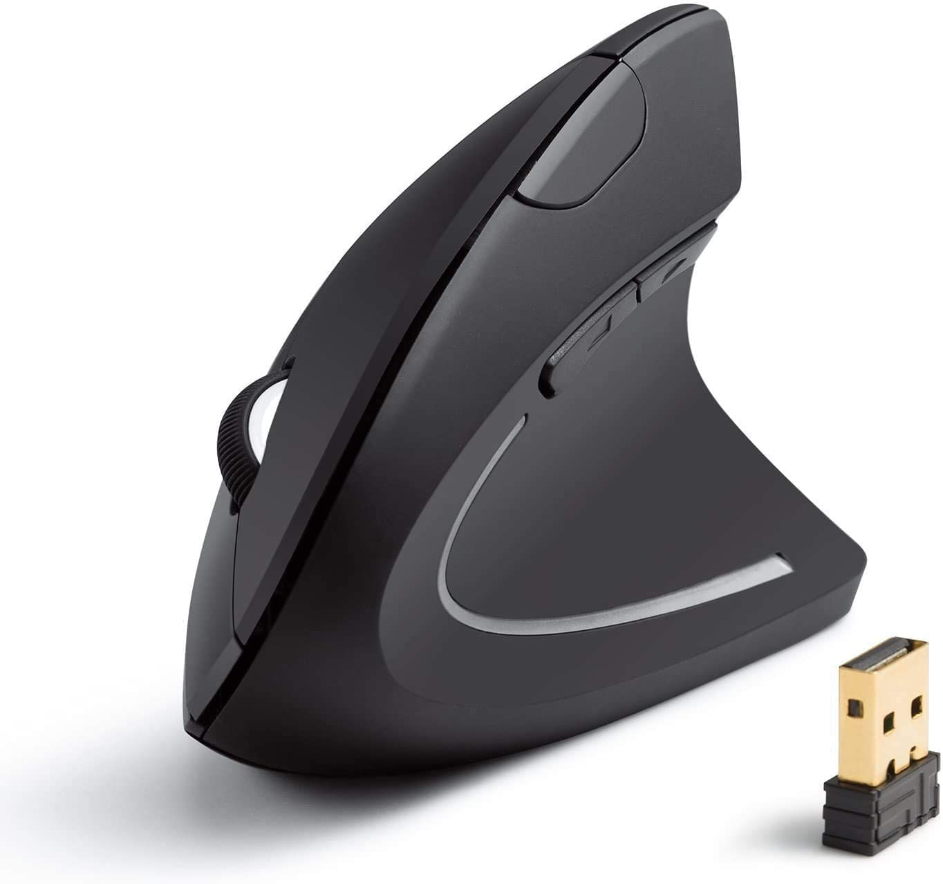 Mouse Óptico Sem Fio Vertical Ergonômico Anker 2.4g, 800/1200/1600 Dpi, 5 Botões P/ Laptop/pc/macbook - Preto