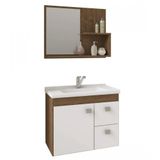 Kit Conjunto Gabinete Para Banheiro Com 1 Porta 2 Gavetas E Espelheira Hortência  Mgm