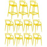 KIT - 8 x cadeiras + 3 x banquetas altas Masters Allegra - Amarelo