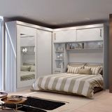 Guarda-Roupa Casal com Cabeceira Queen e Espelho, 4 Portas de Correr, 3 Gavetas Florença Espresso Móveis Branco