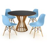 Conjunto Mesa De Jantar Redonda Cecília Amadeirada Preta 120cm Com 4 Cadeiras Eames Eiffel - Azul Claro