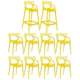 Kit - 8 x cadeiras + 2 x banquetas altas Masters Allegra - Amarelo