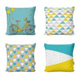 Capas De Almofadas Amarelas E Azul Decorativas Para Sofá