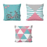 Capas De Almofadas Rosa E Azul Decorativas Bike In Love Sofá
