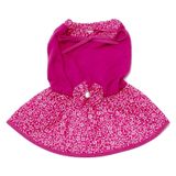 Vestido Cachorro Malha Laço Rosa Saia Estampada Flores P